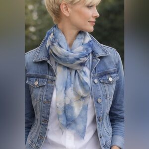 Blue & Taupe Floral Lightweight Scarf - Women Accessories